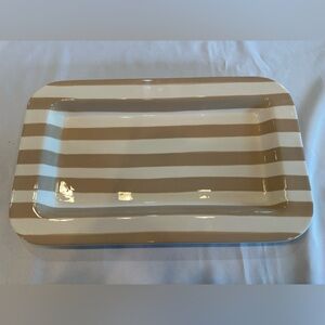 Coton Colors Happy Everything! Tan and White Striped Large Platter 16”x10”